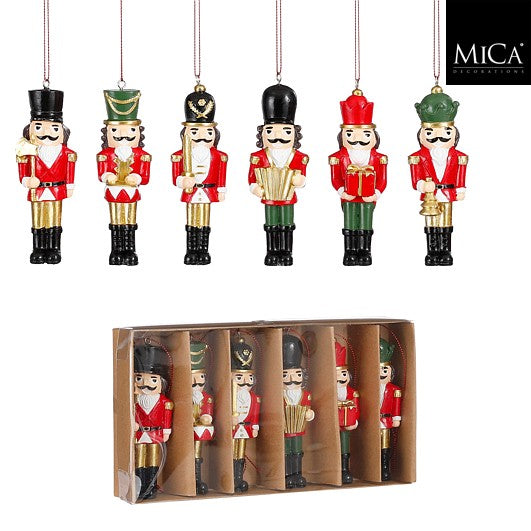 Sett med 6 røde nøtteknekkere - juletrepynt