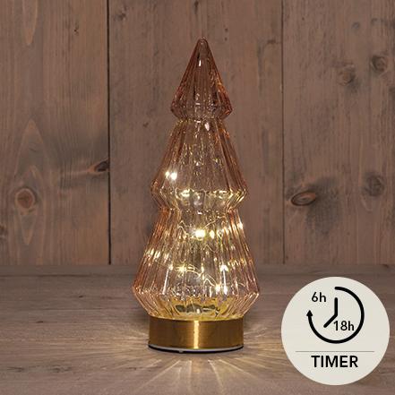 Glasslykt - Juletre med LED - rosa glass - 10x23,5cm