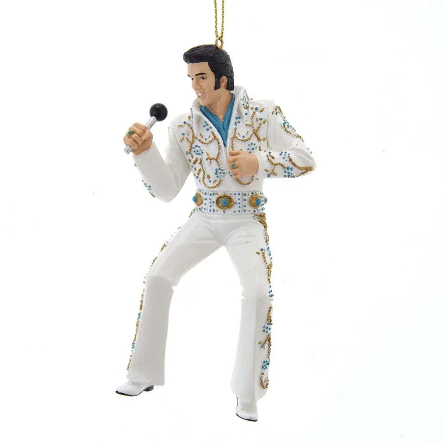 Elvis Presley med mikrofon - Julekule - 3D figur i hvit - Juletrepynt.no