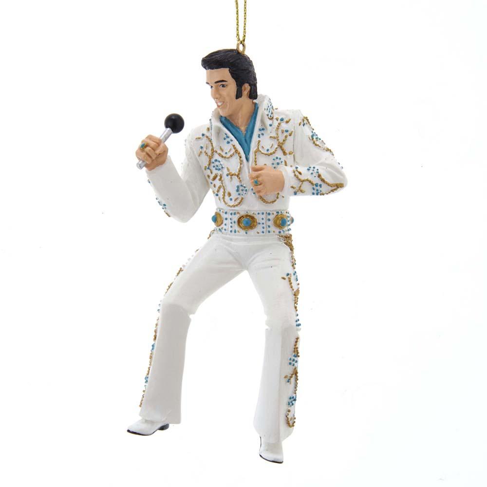 Juekule - elvis i hvit dress med mikrofon - juletrepynt
