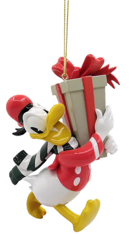 Retro julepynt - Donald Duck med julegave - juletrepynt - Juletrepynt.no