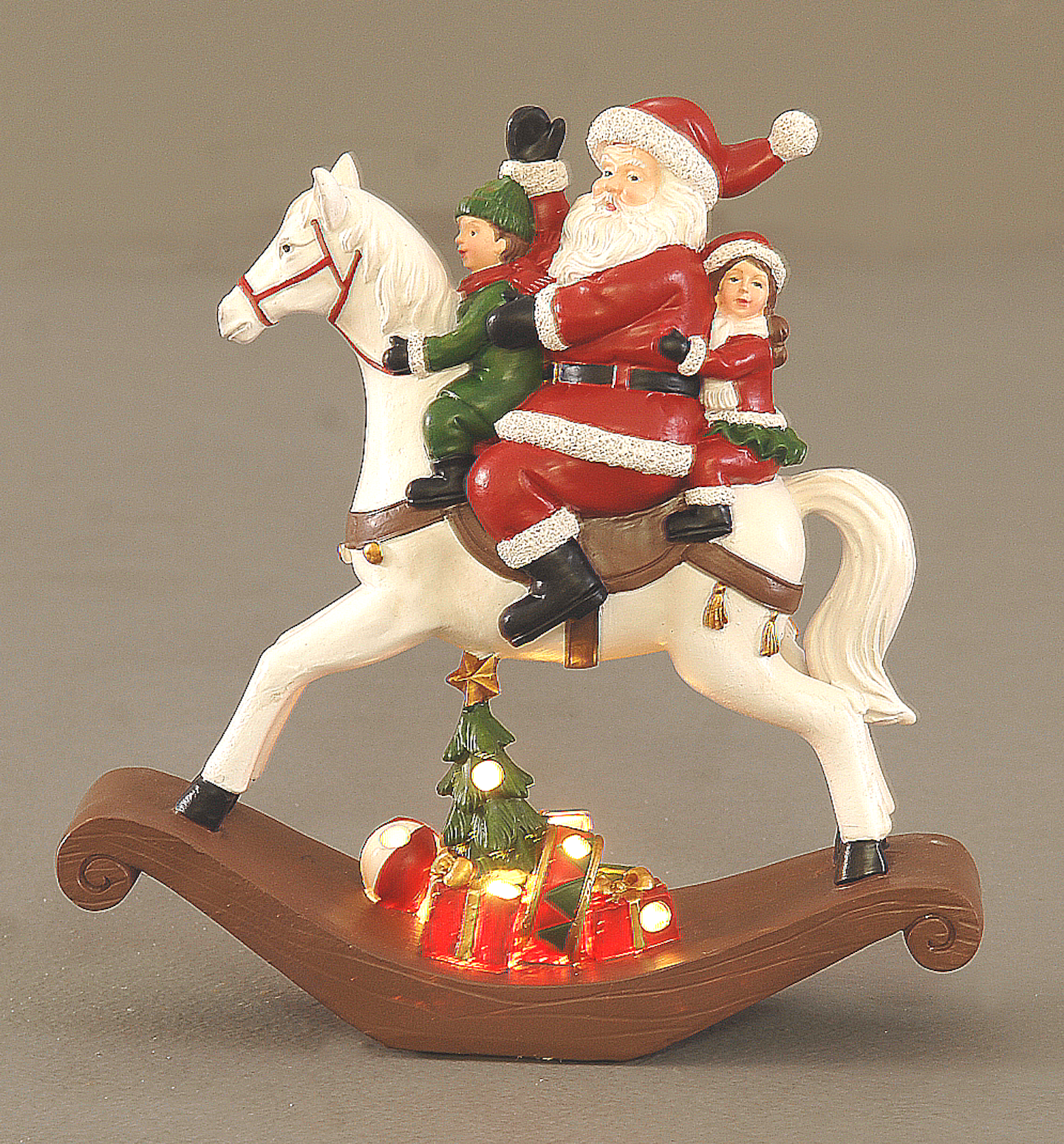 Julenissen på gyngehest - julepynt 20 cm