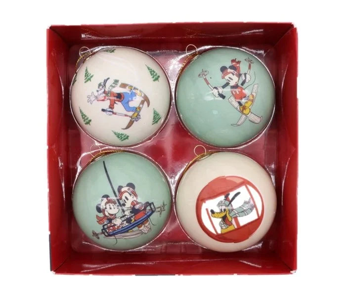 Sett med Mikke Mus julekuler - 4 stk fra Disney 75mm
