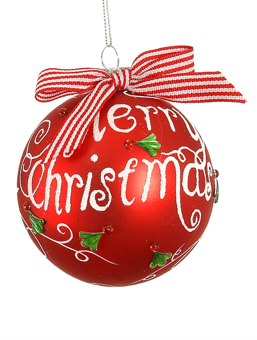 Julekule - Merry Christmas - rød 17,5 cm - Juletrepynt.no