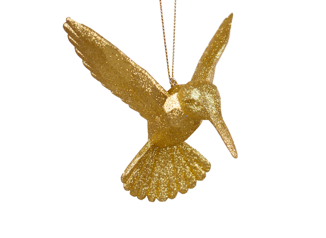 Juletrepynt i gullfarge - kolibri hummingbird julekule