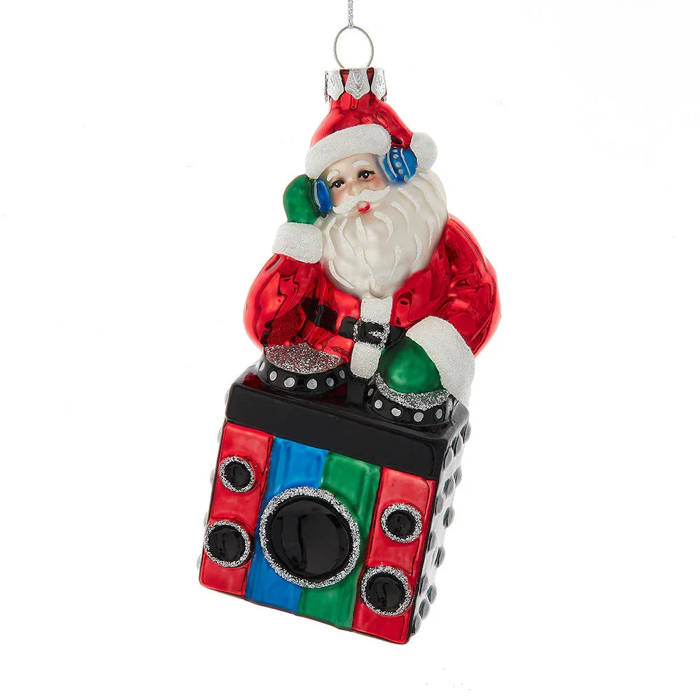 Julenissen som DJ - morsom julekule i glass - Juletrepynt.no