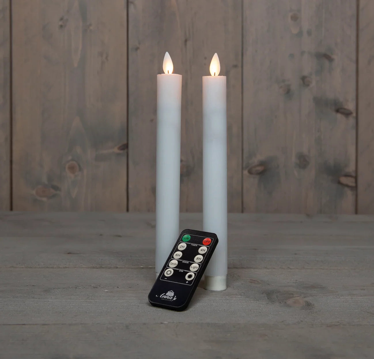 2 stk stearinlys hvit - LED flamme - fjernkontroll - Juletrepynt.no