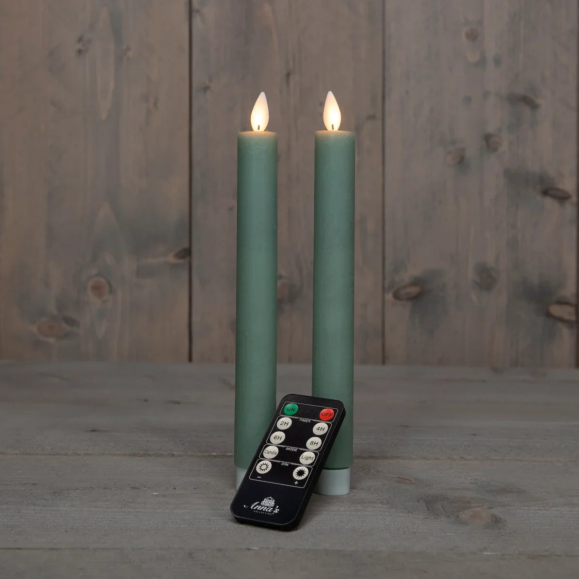 2 stk stearinlys grønn - LED flamme - fjernkontroll - Juletrepynt.no