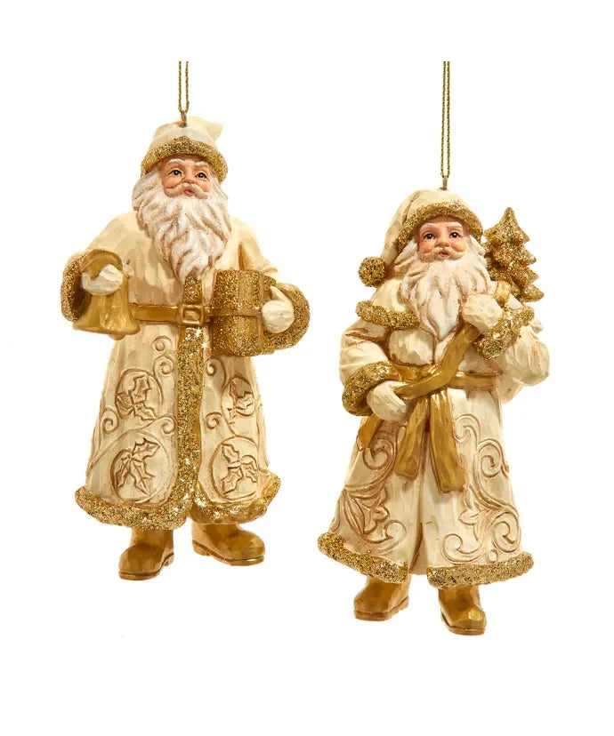 Sett med 2 tradisjonelle julenisser i gull og ivory - juletrepyn - Juletrepynt.no