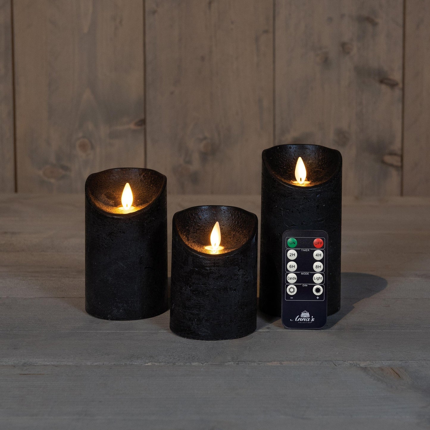 Sett med svarte kubbelys på batteri