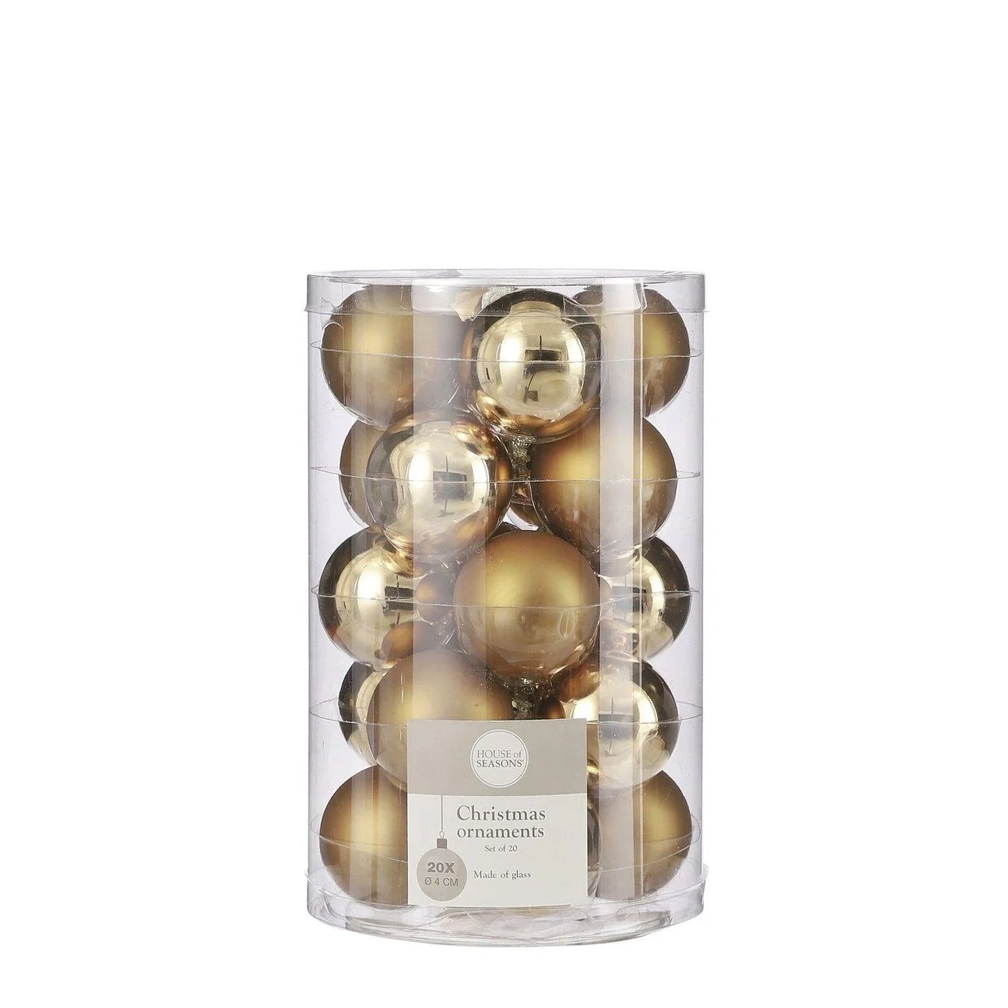 Sett med 20 stk julekuler i gull - Dia: 4cm - glass - Juletrepynt.no
