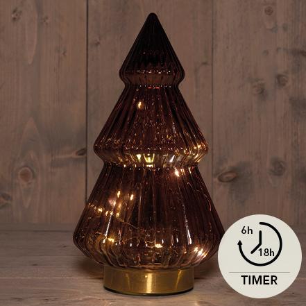 LED-lykt i glass - Burgunder  julepynt - 15x28,5cm