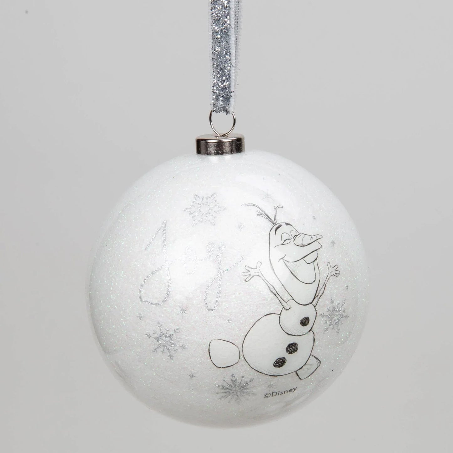 Disney julekule m/glitter, Sett med 2 stk Olaf (8cm ) (b-vare) - Juletrepynt.no