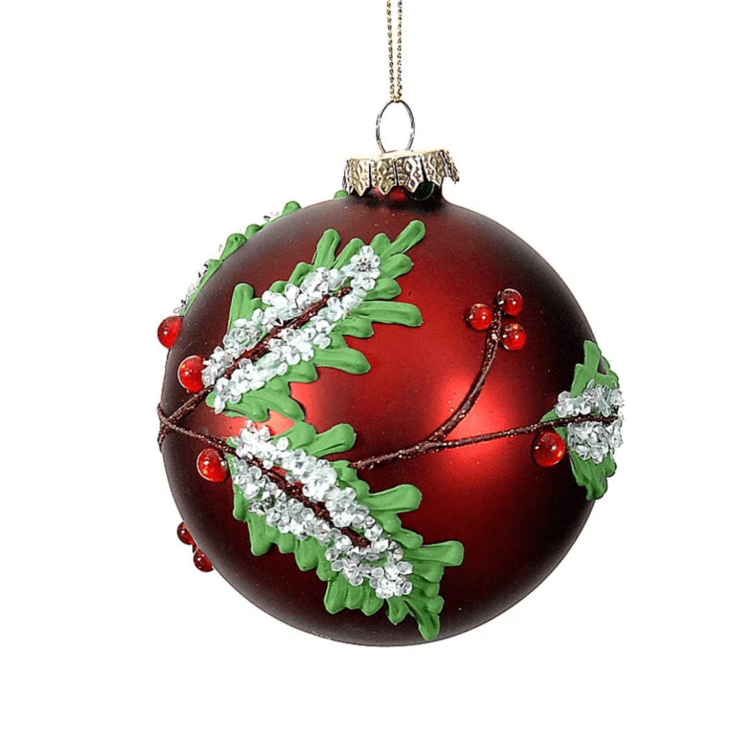 julekuler Julekule, burgunder med grønne blader (10 cm)