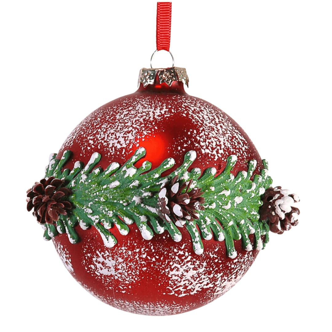 julekuler Stor julekule, rød med kongler (10 cm)