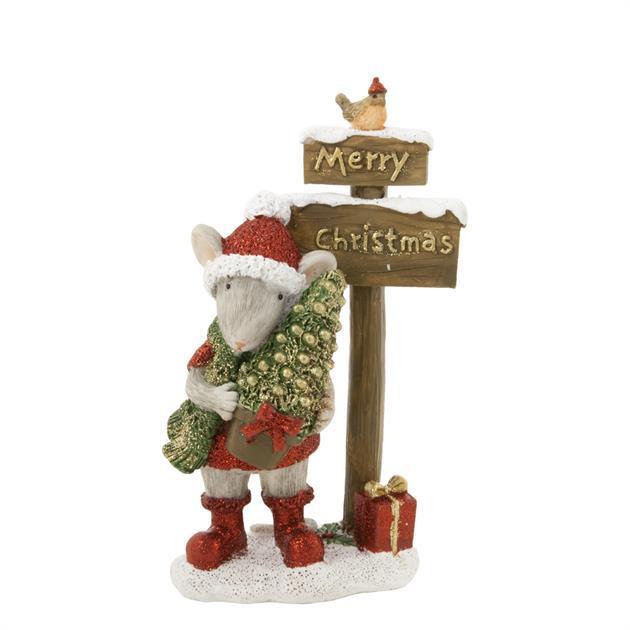 Julemus med skilt Merry Christmas - Juletrepynt.no
