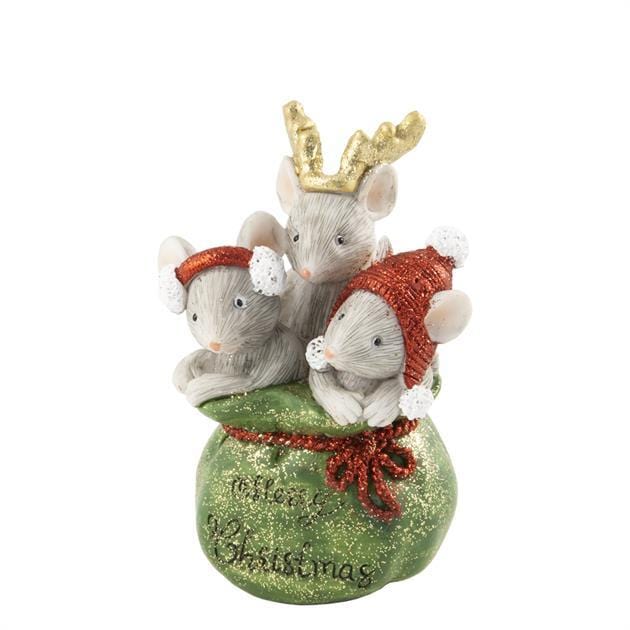 Julepynt Julemus i gavesekk (10,5 cm)
