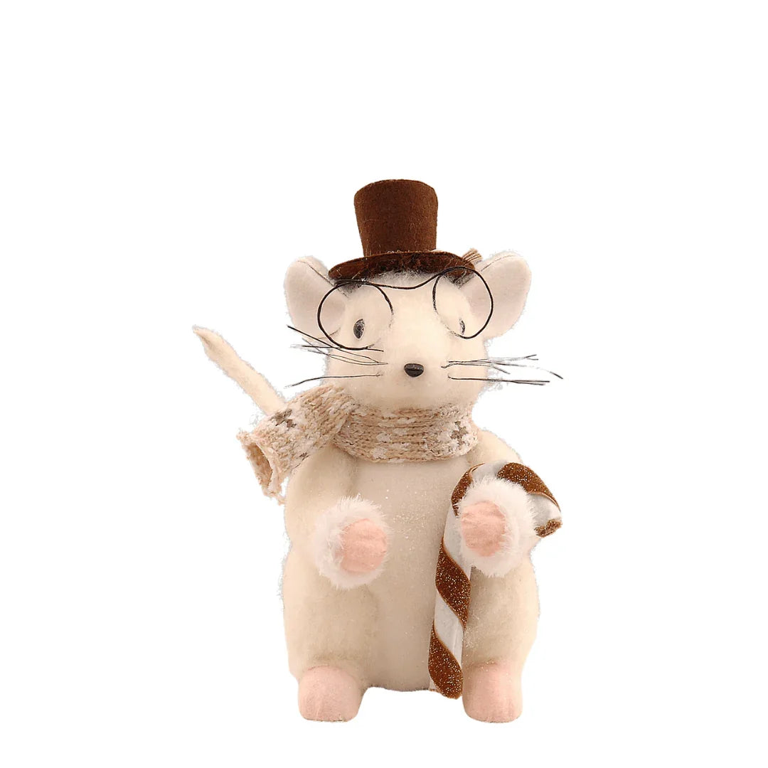Mus med hatt, briller og sukkerstang (26 cm) - Juletrepynt.no