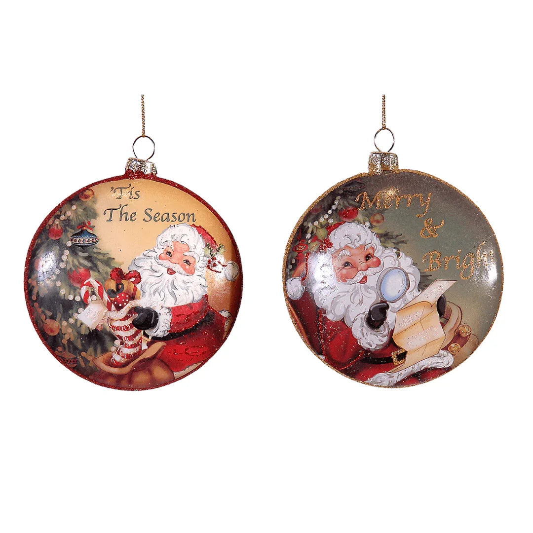 Glass disk vintage julenisse (10 cm) - Juletrepynt.no