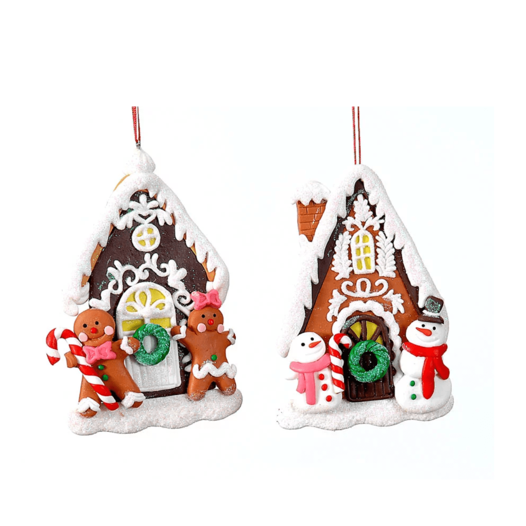 juletrepynt Pepperkakehus med snømenn (13 cm)