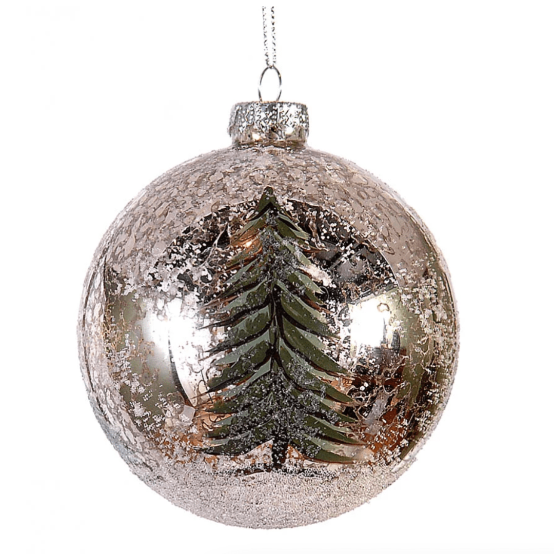 juletrepynt Sølv julekule med juletre (10cm)