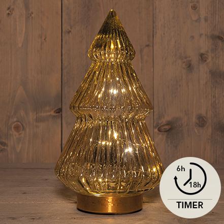 Glasslykt formet som juletre - batteridrevet julepynt - 23.5 cm