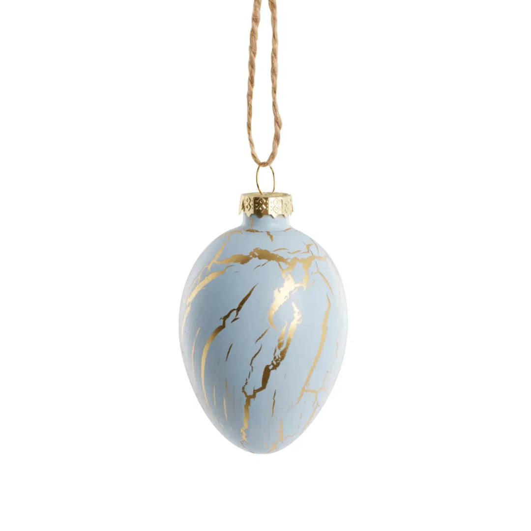 Fella påskeegg i glass, blå/gull (7 cm) - Juletrepynt.no