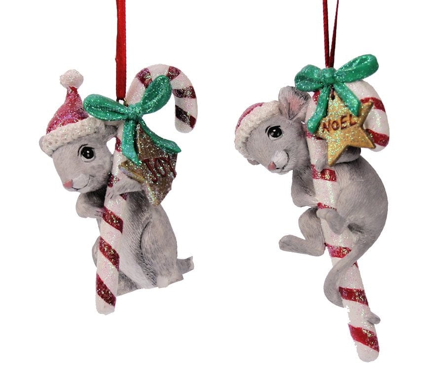 juletrepynt Mus med sukkerstang, 1 stk (9 cm)