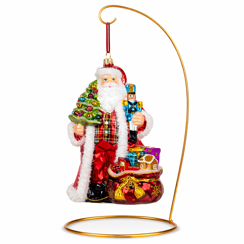 Glassfigur julenisse med tre og nøtteknekker