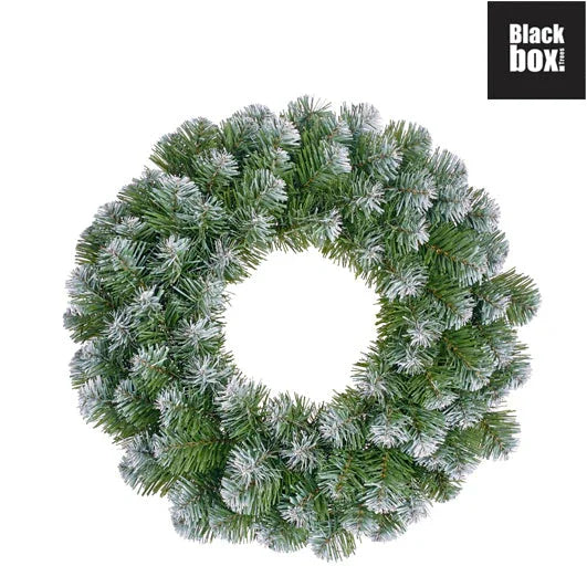 Krans i kunstig granbar med frost - 45 cm - Juletrepynt.no