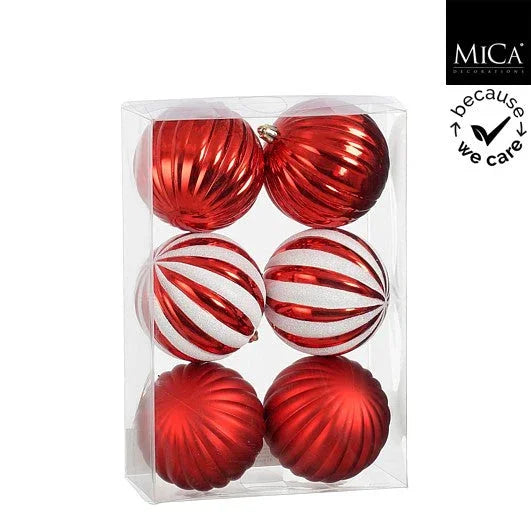 Sett 6 kuler - Julekuler rød og hvit - Juletrepynt.no