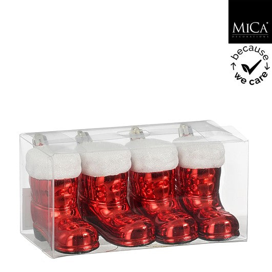 Julepynt rød, støvler, juletrepynt, sett på 4