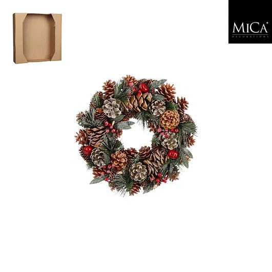 Dørkrans med bær, kongler og kunstig granbar 34 cm eller 45 cm - Juletrepynt.no