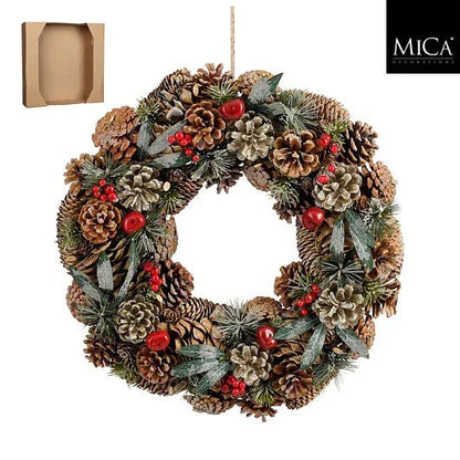 Dørkrans med bær, kongler og kunstig granbar 34 cm eller 45 cm - Juletrepynt.no