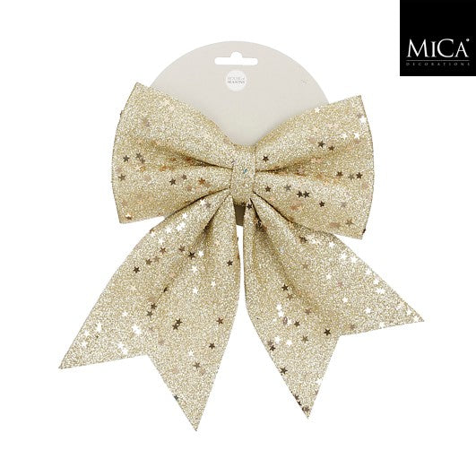 Sløyfe med glitter - julepynt i champagne eller rød