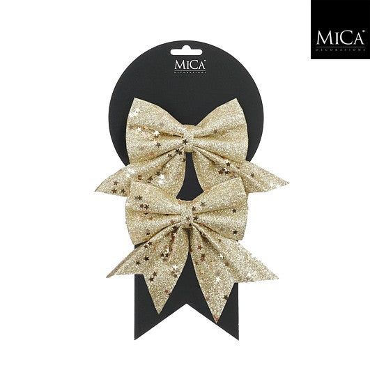 SEtt med to sløyfer i Champagne - Julepynt