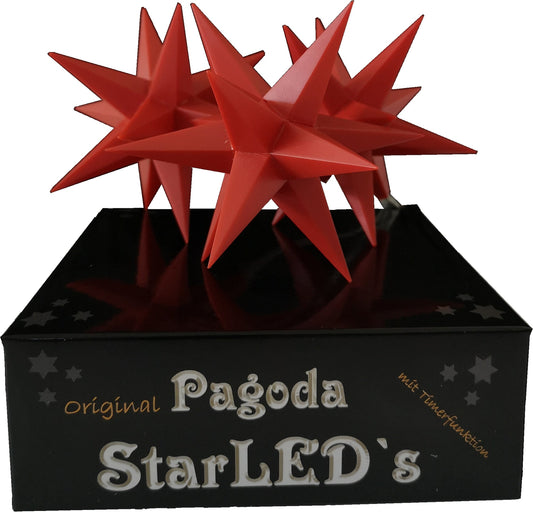 Sett med 3 rød dekorstjerner - julepynt