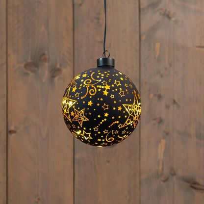 Dekorkule i sort glass – 12 cm - Juletrepynt.no