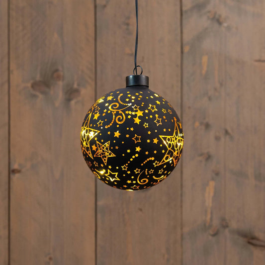 Dekorkule i sort glass – 12 cm - Juletrepynt.no