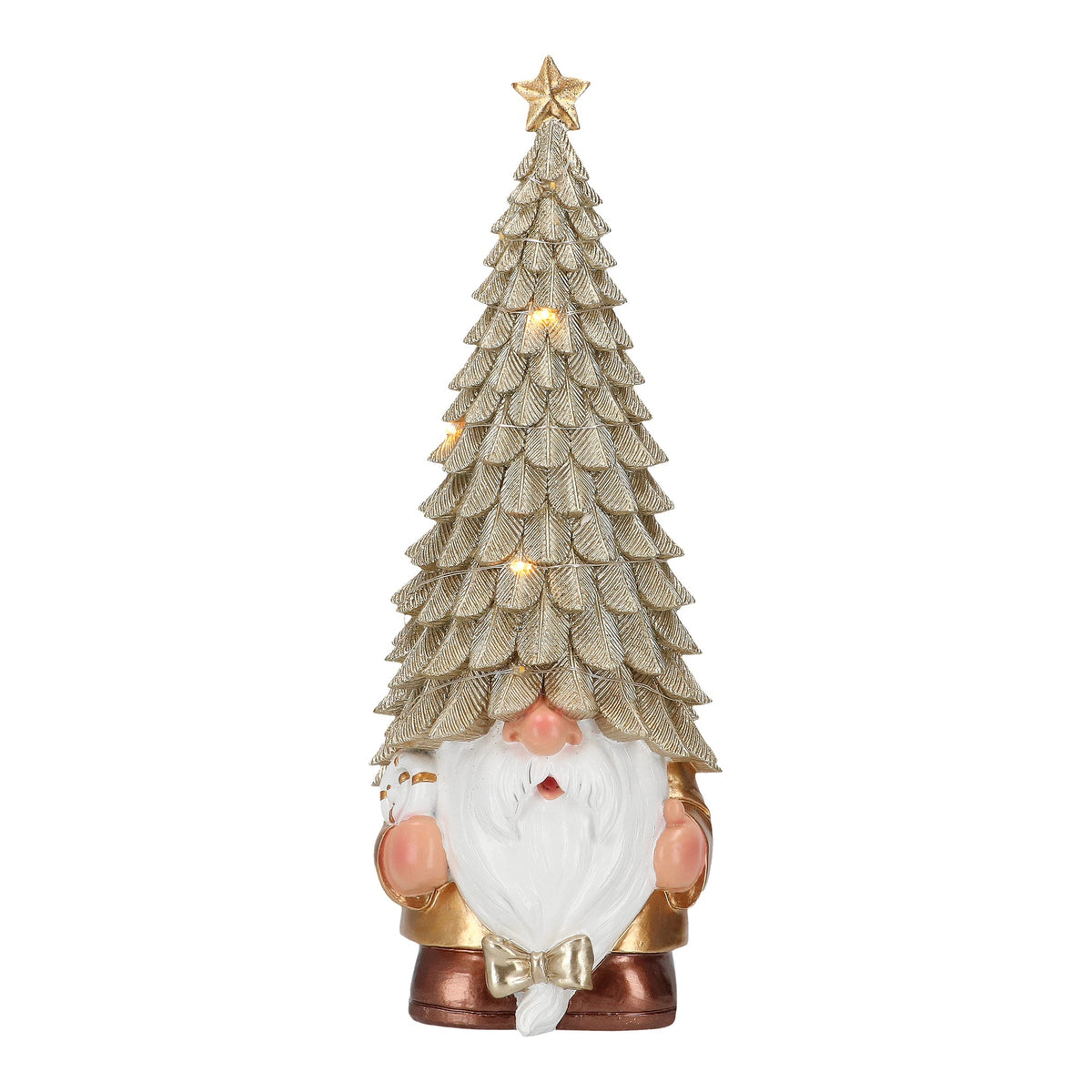 Nisse med LED-tre på hodet - Gnom - champagnefarge - Julelysbutikken.no