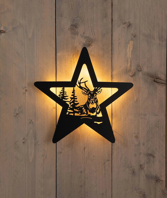 Stjerneformet vegglampe med hjort - juledekor - Juletrepynt.no