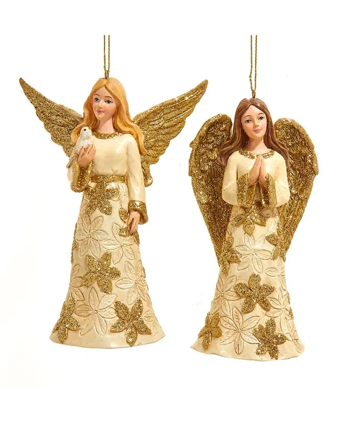 Sett med 2 tradisjonelle engler i ivory og gull - Juletrepynt.no