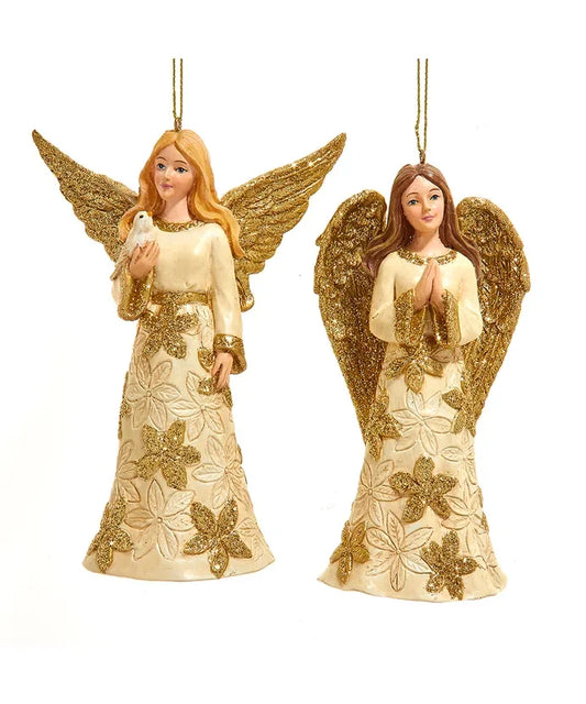Sett med 2 tradisjonelle engler i ivory og gull - Juletrepynt.no