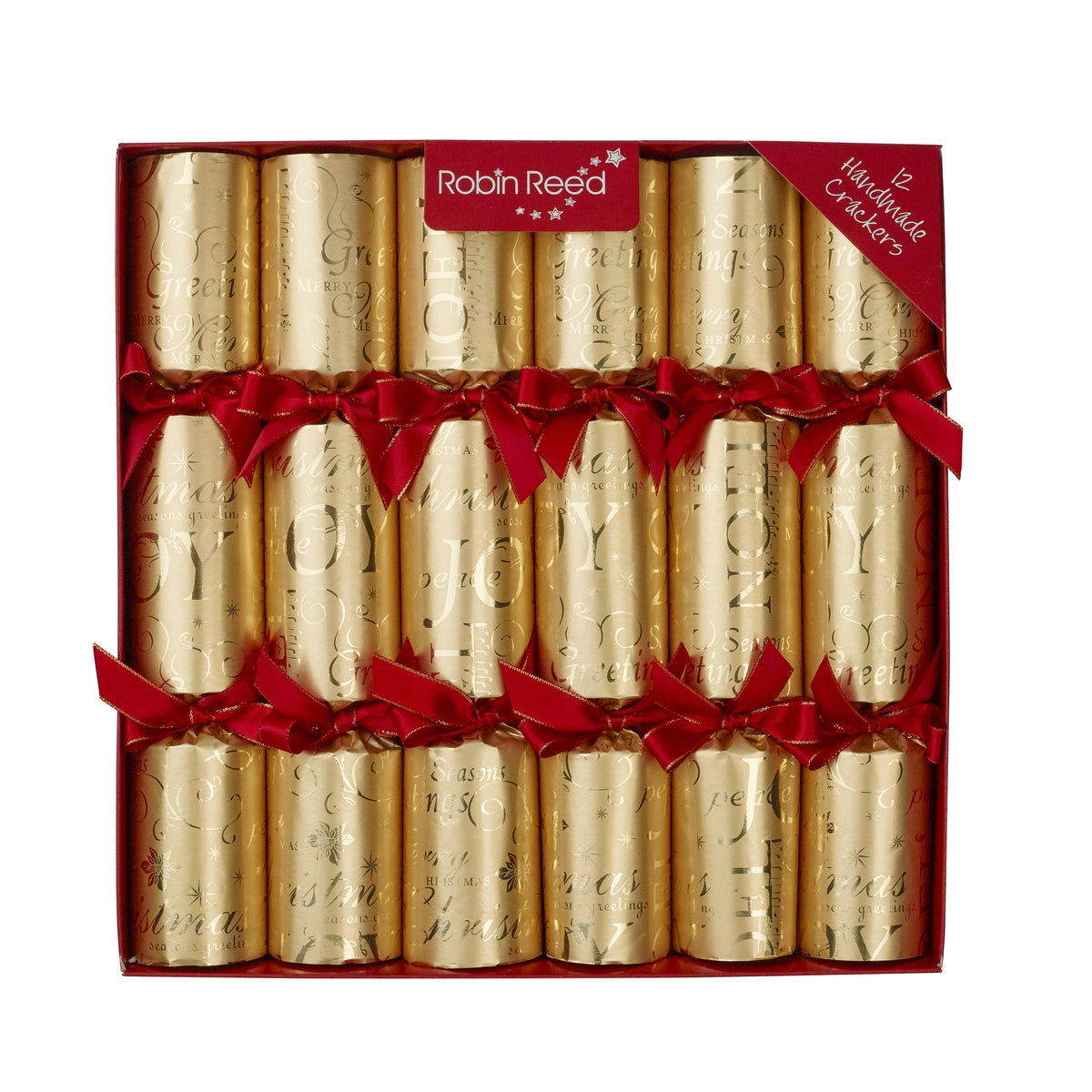 Smellbonbon i gull med rød sløyfer - 12x30cm - Julelysbutikken.no