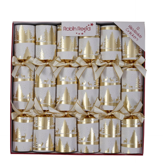 Smellbonbon i hvit og gull - 12 stk - reinsdyr- og juletredesign - Juletrepynt.no