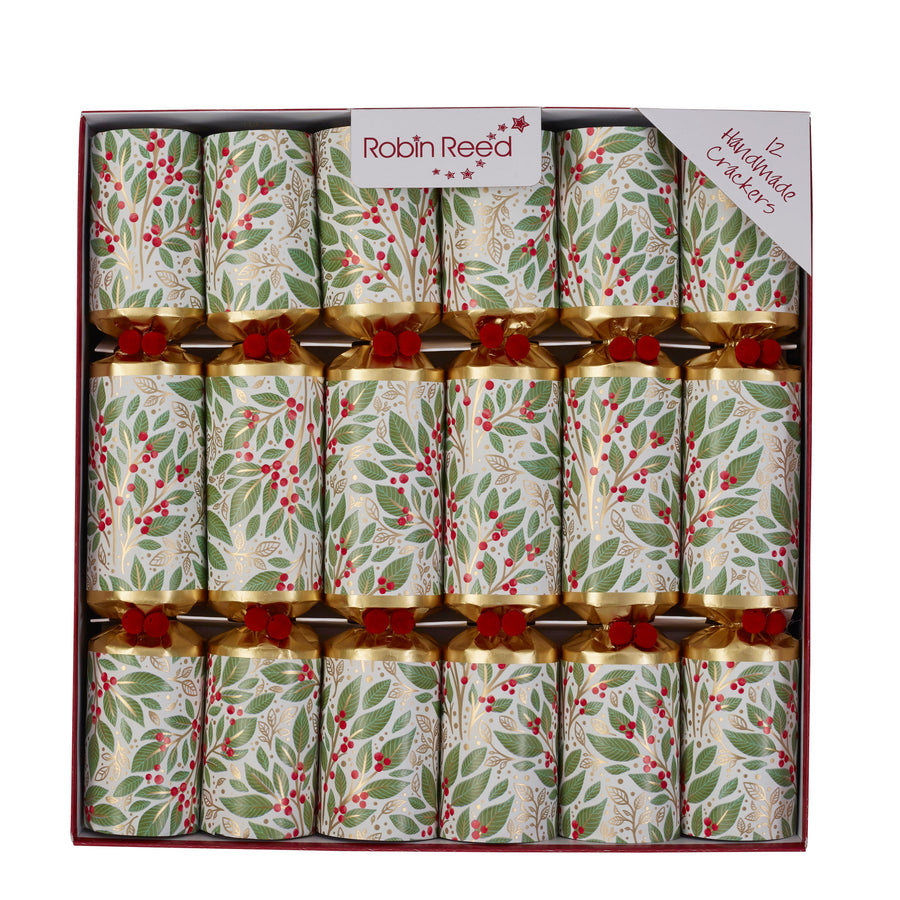 Store håndlagde smellbonbon til jul - 12 stk - røde bær