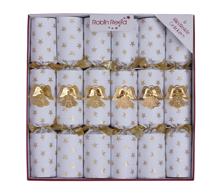 Cracker smellbonbon med gull engler. Hvit med gull engler