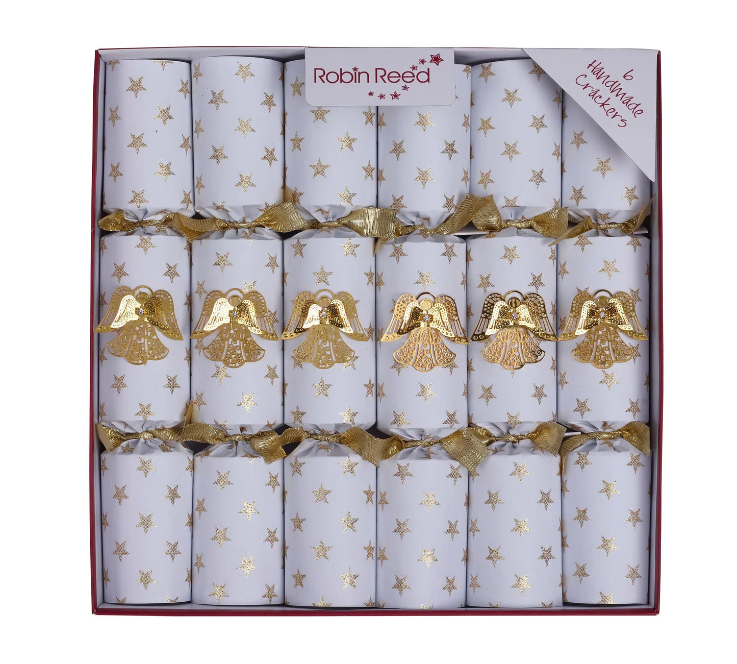 Hvit smellbonbon med gullengler og gulldetaljer - Juletrepynt.no