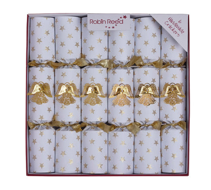 Hvit smellbonbon med gullengler og gulldetaljer - Juletrepynt.no