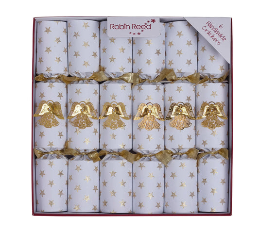 Hvit smellbonbon med gullengler og gulldetaljer - Juletrepynt.no